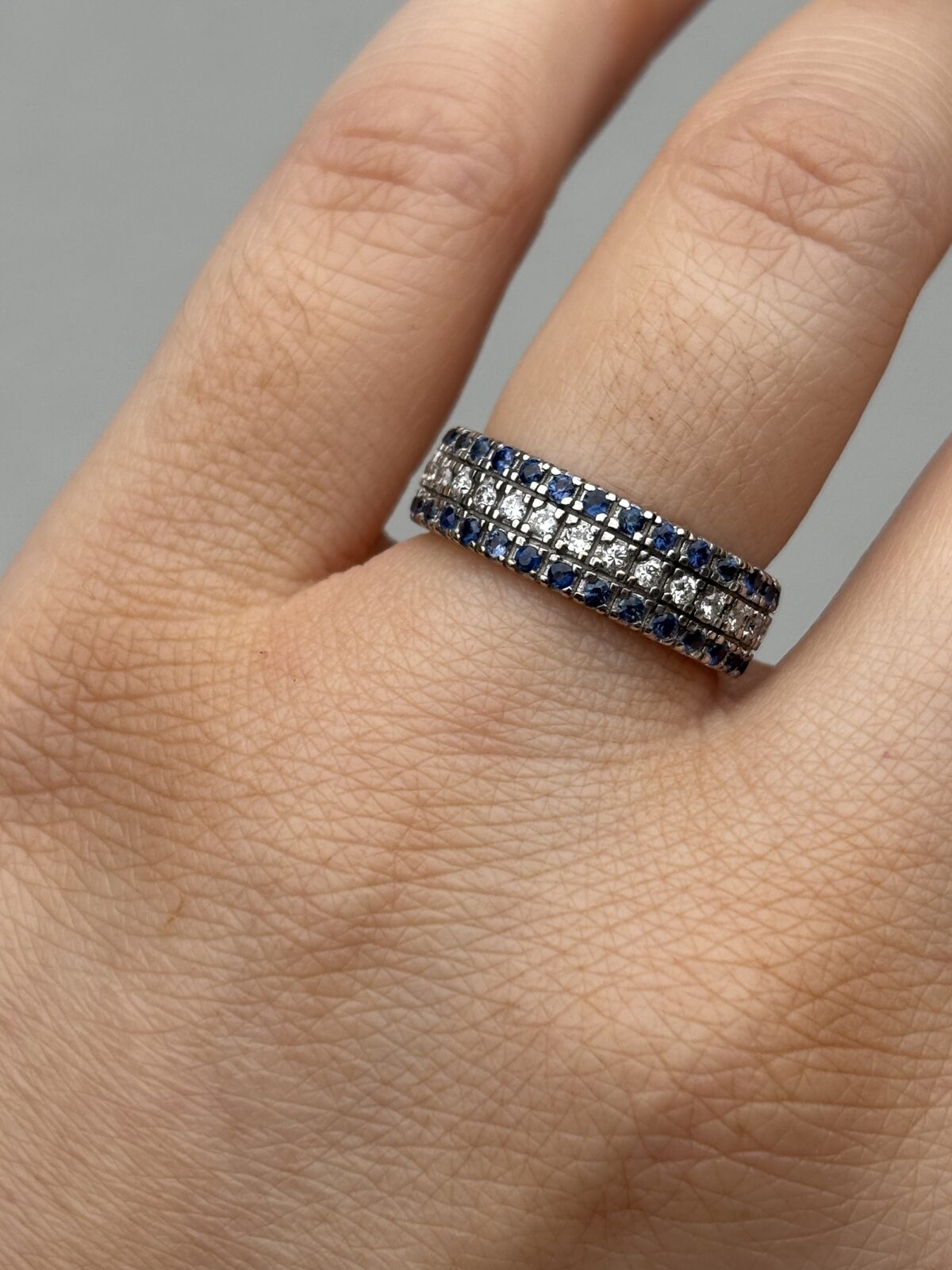 9ct Yellow Gold Sapphire and Diamond Triple-Row Cigar Band