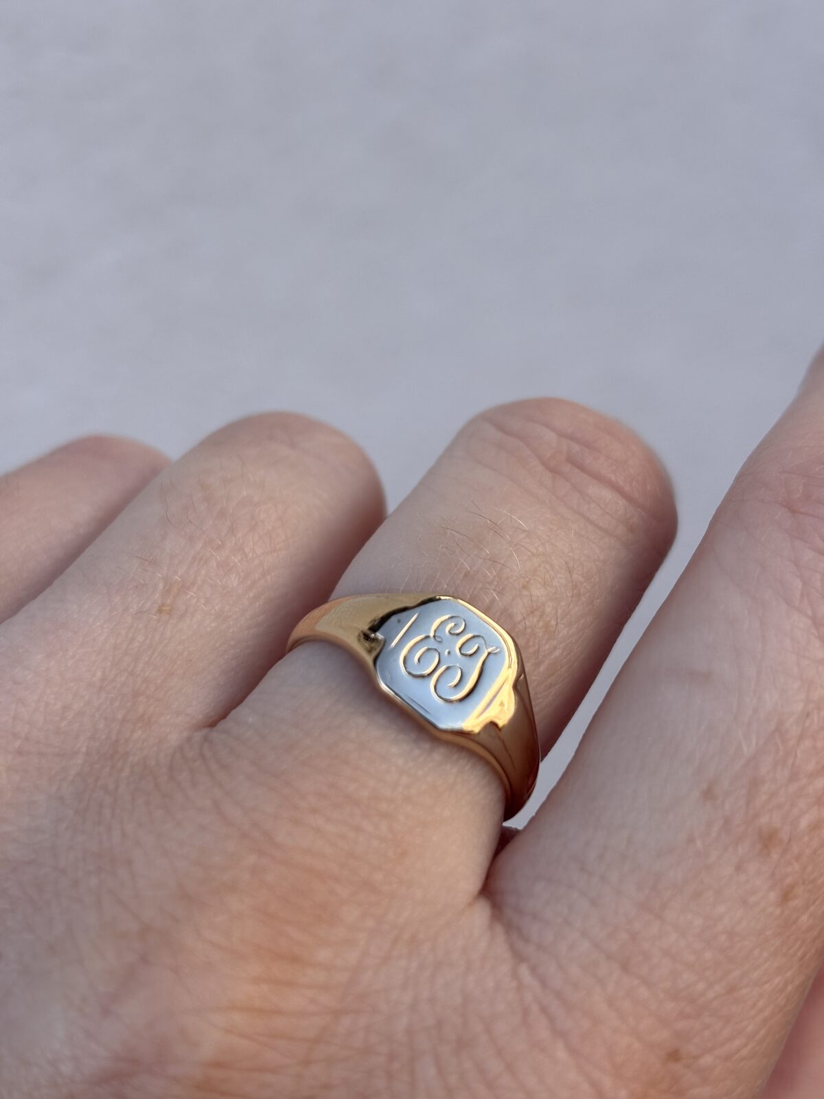 9ct Yellow Gold ‘EJ’ Signet Ring view 3