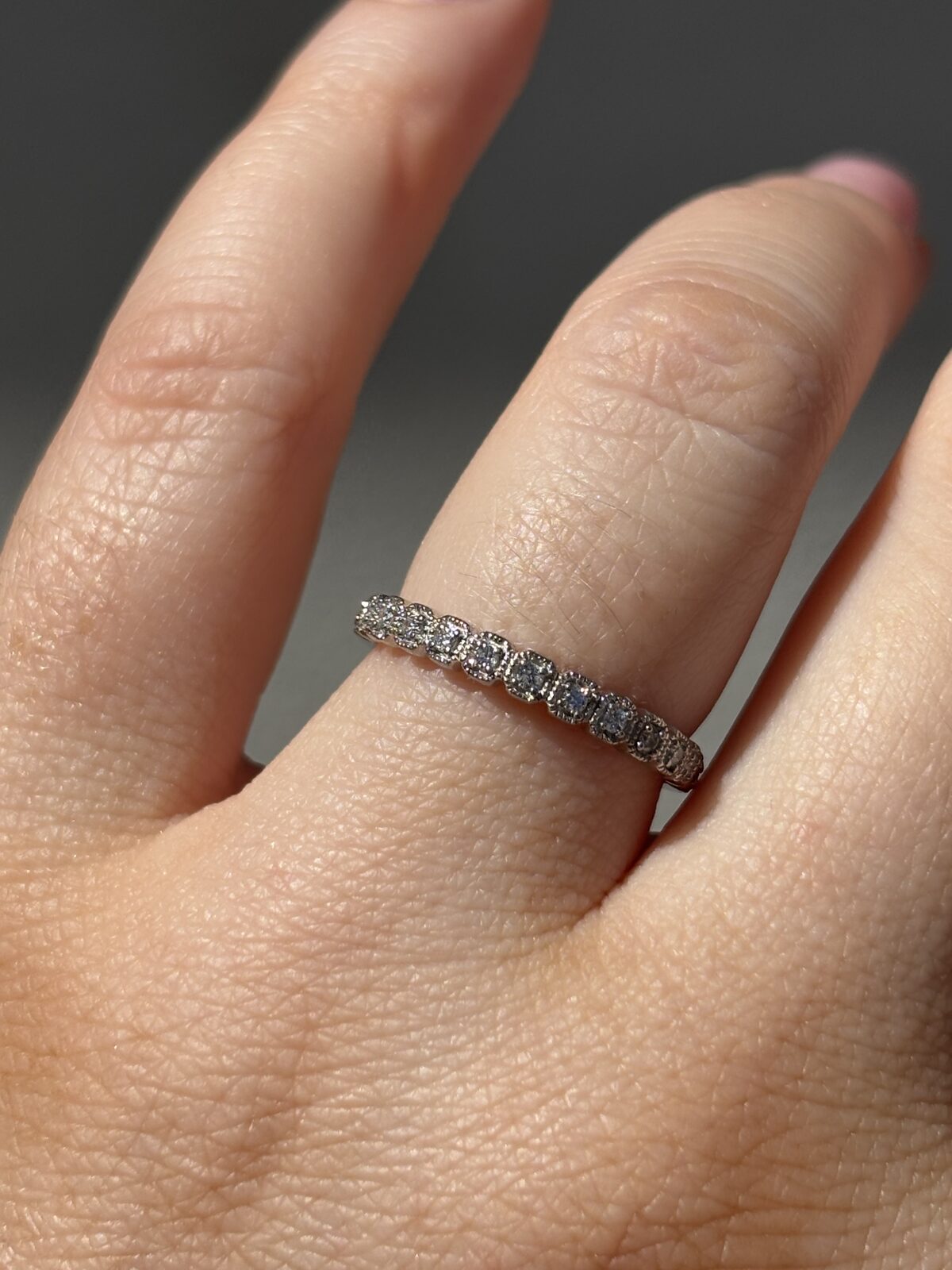 9ct White Gold Diamond Milgrain Half-eternity