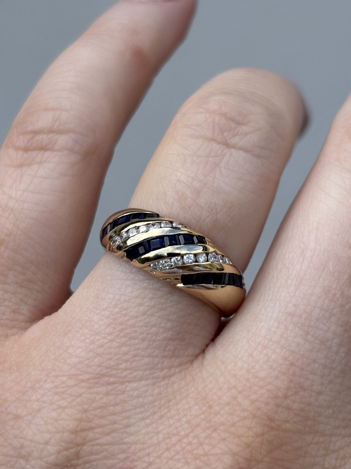 14ct Yellow Gold Sapphire and Diamond Bombé Ring